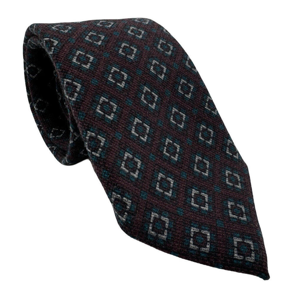 Canali Wool Neck Tie Geometric Burgundy Blue 3.15" x 59"